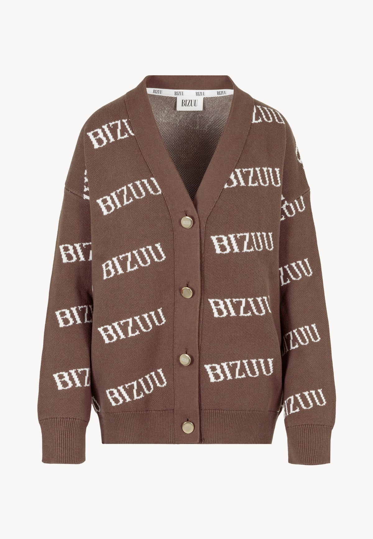 Rozpinany kardigan w kolorze brązowym KYLE z beżowym logo.