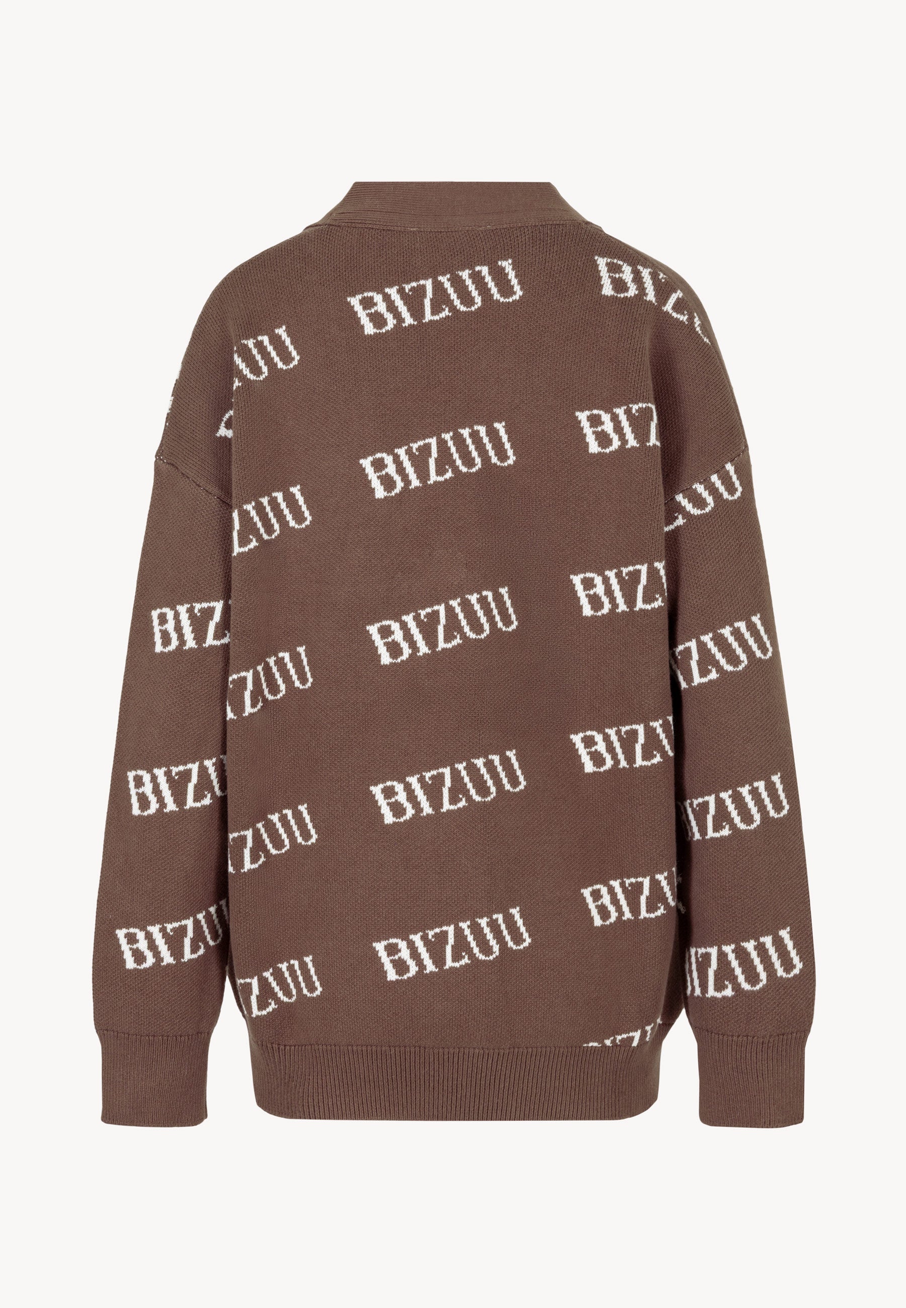 Tył logowanego swetra KYLE w kolorze brązowym.