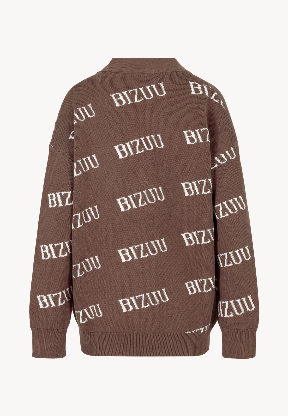 Tył logowanego swetra KYLE w kolorze brązowym.