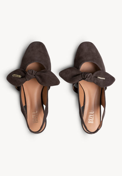 Brązowe baleriny slingback z zamszu LAZO