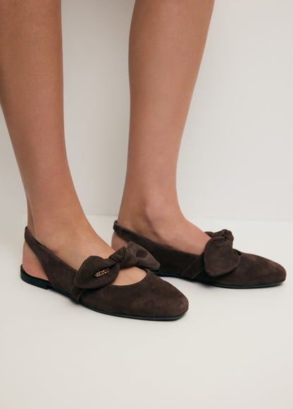 Brązowe baleriny slingback z zamszu LAZO