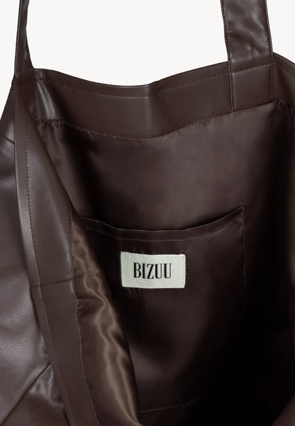 Brązowa torba shopper z logowanym lampasem LETHA