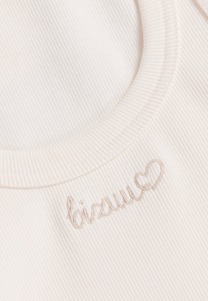 Beżowy top z haftem bizuu LOVIE