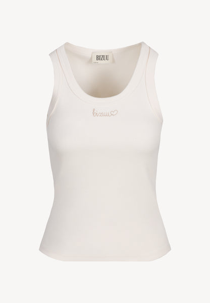 Beżowy top z haftem bizuu LOVIE