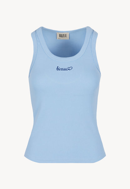 Błękitny top z haftem bizuu LOVIE