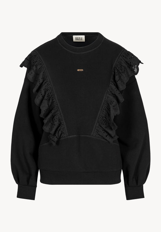 Czarna bluza LOYA z ozdobną koronką w formie falbanki.