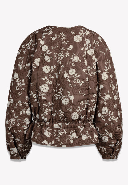 Brązowa pikowana kurtka LUCISSE w kwiatowy print