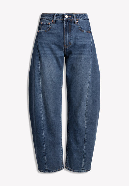 Ciemnoniebieskie jeansy LYON o kroju barrel