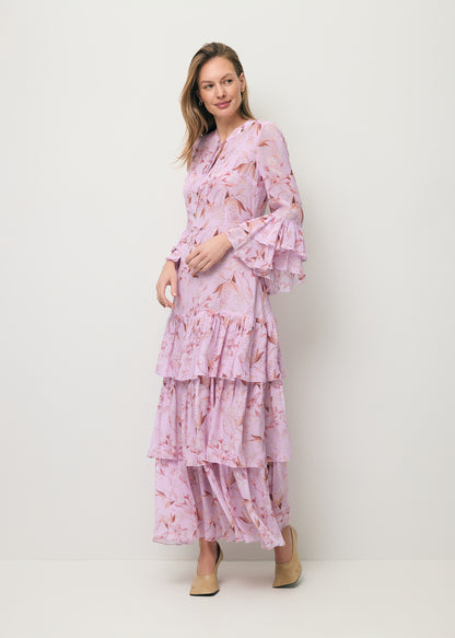 Fioletowa sukienka maxi w autorski print MASSI