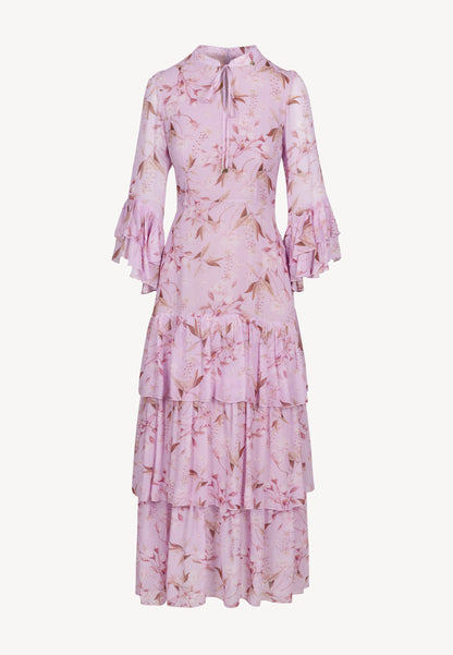 Fioletowa sukienka maxi w autorski print MASSI