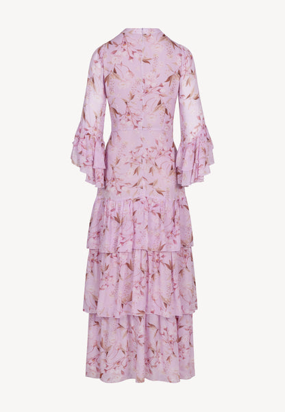 Fioletowa sukienka maxi w autorski print MASSI