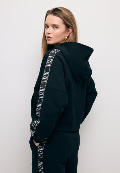 Czarna oversizowa bluza z kapturem i logowaną taśmą MAYRA