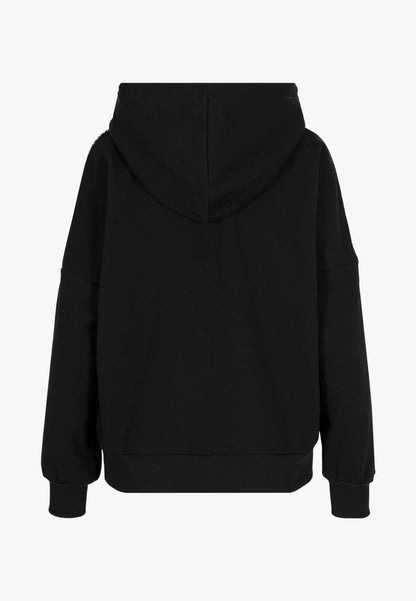 Czarna oversizowa bluza z kapturem i logowaną taśmą MAYRA
