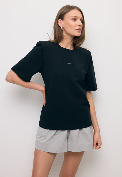 Czarny T-shirt damski z poduszkami MELISA