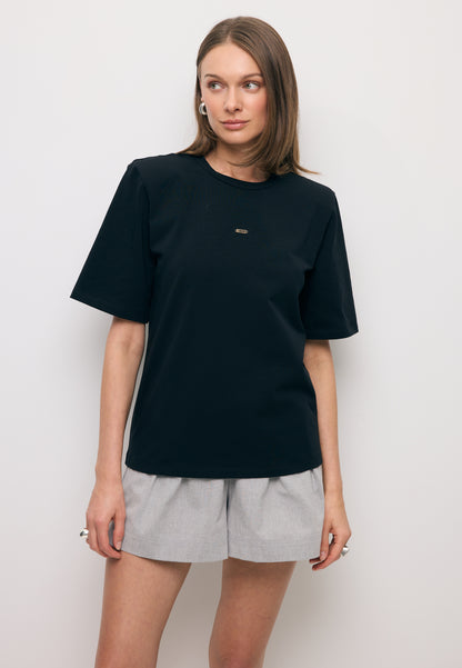 Czarny T-shirt damski z poduszkami MELISA