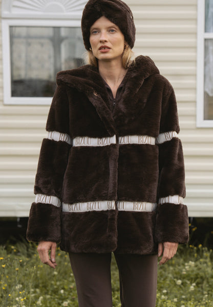 Brązowe futro z kapturem MILANO