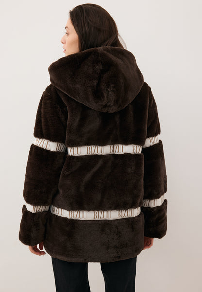 Brązowe futro z kapturem MILANO