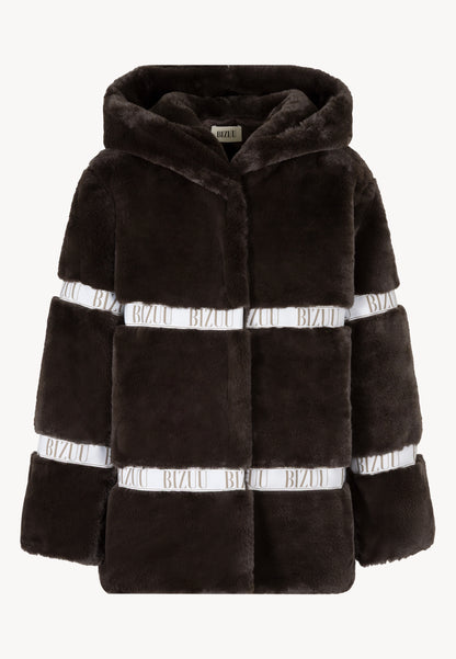 Brązowe futro z kapturem MILANO