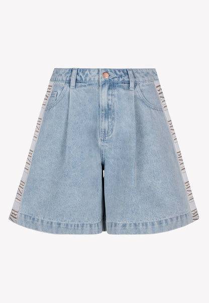 Szerokie jeansowe szorty z lampasem MIREYA błękitne