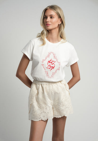 Kremowy t-shirt z grafiką MIRE