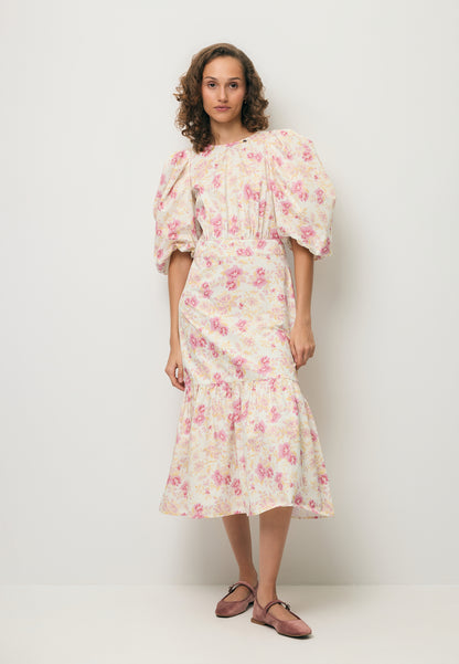 Kremowa sukienka midi w kwiaty MOSELLE