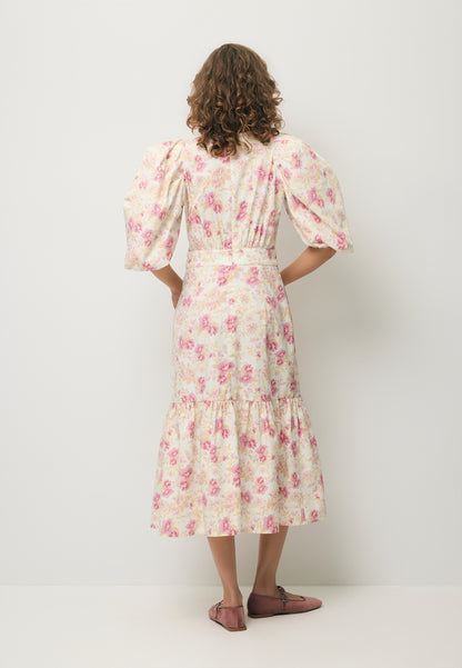 Kremowa sukienka midi w kwiaty MOSELLE