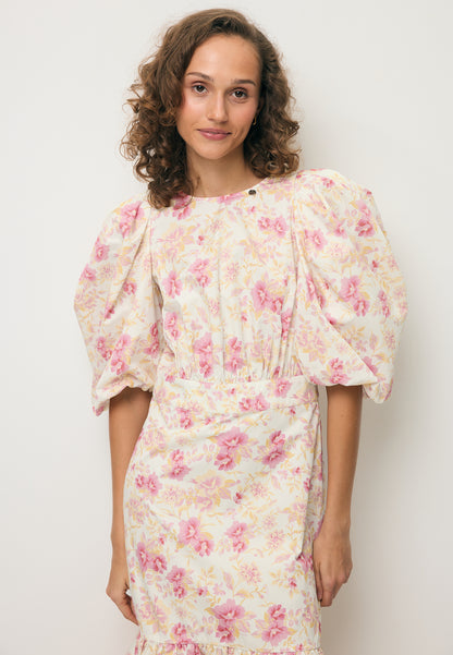 Kremowa sukienka midi w kwiaty MOSELLE