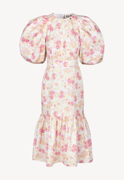 Kremowa sukienka midi w kwiaty MOSELLE