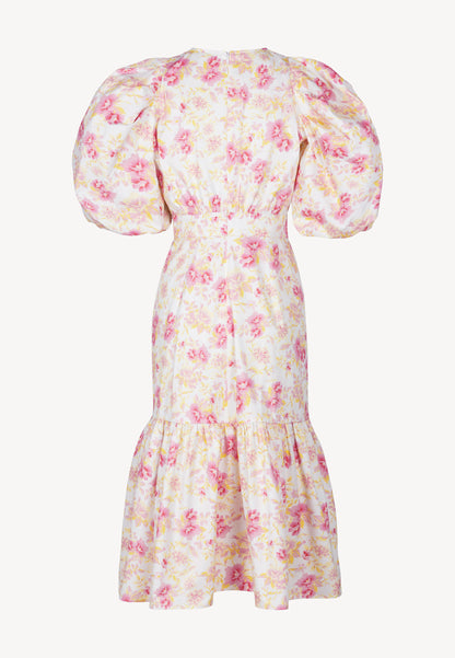 Kremowa sukienka midi w kwiaty MOSELLE