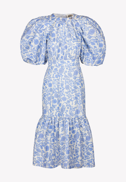 Midi sukienka w kwiaty MOSELLE niebieska