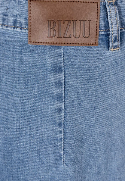 Jeansowe spodnie z szerokimi nogawkami i falbaną NELLA