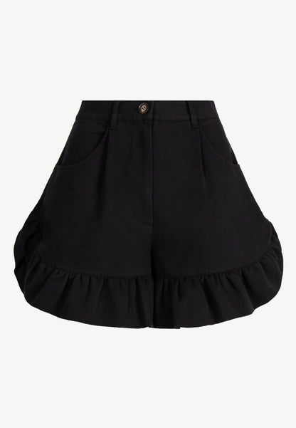 Czarne spodenki zakończone falbankami NEYO