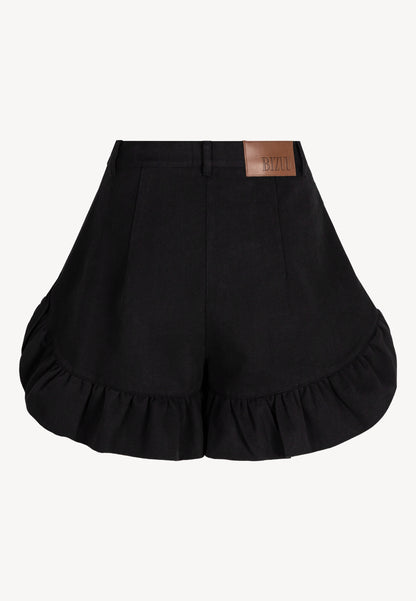 Czarne spodenki zakończone falbankami NEYO