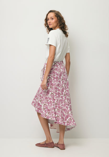 Asymetryczna spódnica jeansowa w różowe kwiaty NIIAM