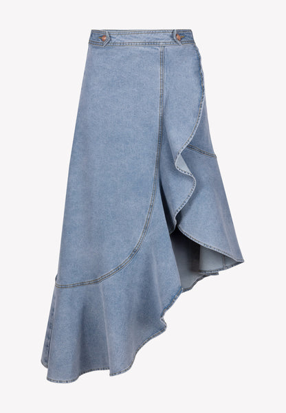 Niebieska jeansowa spódnica z falbaną NIIA