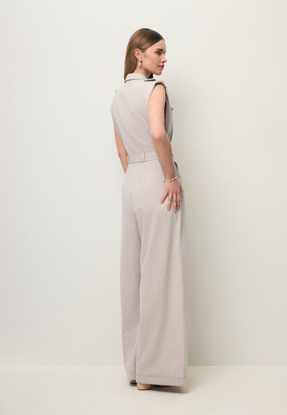 Beżowy kombinezon wiązany w pasie NINGINO