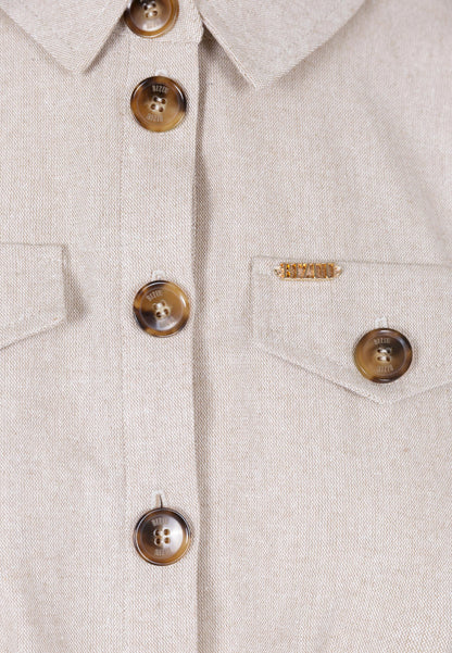 Beżowy kombinezon wiązany w pasie NINGINO