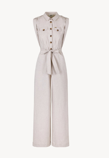 Beżowy kombinezon wiązany w pasie NINGINO