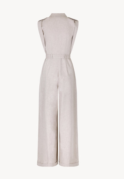 Beżowy kombinezon wiązany w pasie NINGINO