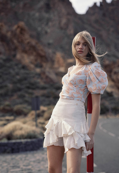 Kremowa spódnica mini z kwiatowym wzorem ANAIS