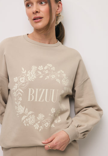 Beżowa bluza oversize z kwiatową aplikacją ORISA