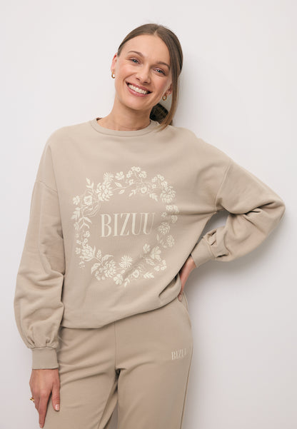 Beżowa bluza oversize z kwiatową aplikacją ORISA