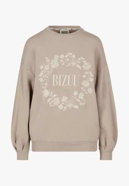 Beżowa bluza oversize z kwiatową aplikacją ORISA