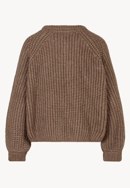 Brązowy sweter z logowanymi guzikami ORNAMY