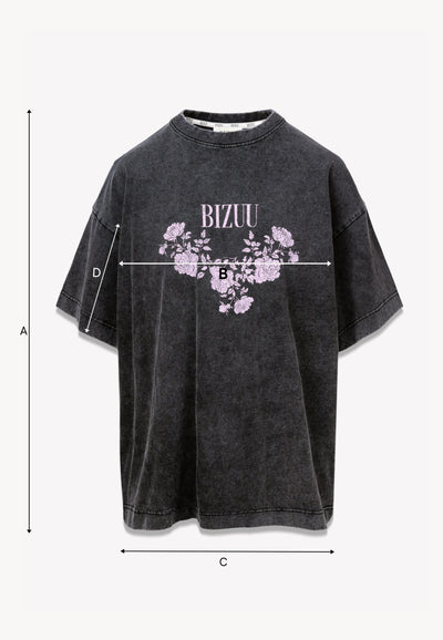 Grafitowy t-shirt PAPLYS z kwiatowym nadrukiem