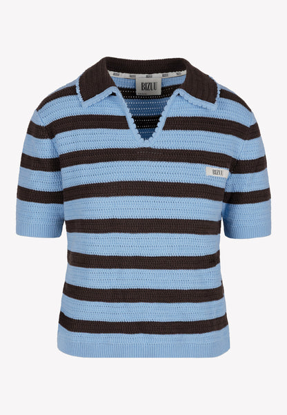 Niebieski sweter z ozdobnym kołnierzykiem PELLA