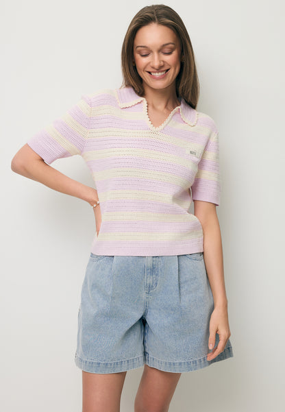 Szerokie jeansowe szorty z lampasem MIREYA błękitne