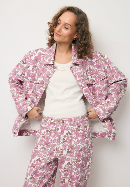 Jeansowa kurtka w różowe kwiaty PRINSA