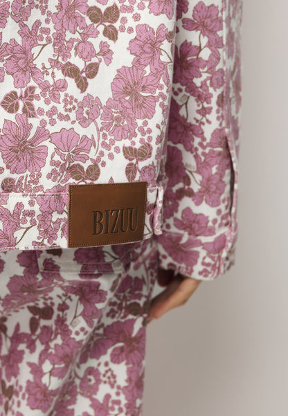 Jeansowa kurtka w różowe kwiaty PRINSA