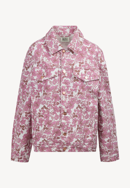Jeansowa kurtka w różowe kwiaty PRINSA